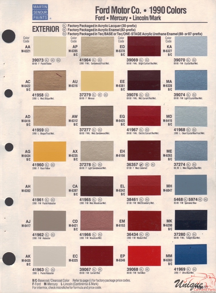 1990 Ford Paint Charts Sherwin-Williams